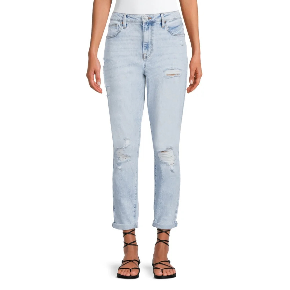 Juniors Destructed Mom Jeans Light Wash Size 21 No Boundaries NWT